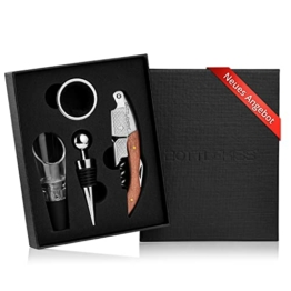 BOTTLEKISS® Korkenzieher-Set 4-teilig Weinöffner Abtropfring Ausgießer Flaschenverschluss | Weinflaschenöffner Flaschenöffner Wein Flasche Korken Korkenöffner Weinöffner - Geschenkset (Rosenholz) - 1