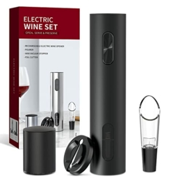 CIRCLE JOY Elektrischer Weinöffner-Set Elektrischer Korkenzieher Wein Wiederaufladbarer Weinflaschenöffner Wein Geschenkset mit Folienschneider, Weinbelüfter und Vakuum-Weinverschluss, Schwarz - 1