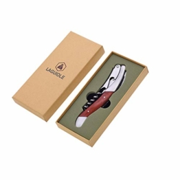 LAGUIOLE - Einfacher Hebel-Sommelier - Roter Birnenholzgriff - Edelstahl matt - Messer mit Korkenzieher-, Kapselschneider- & Flaschenöffnerfunktion - Gebrauchskomfort - Geschenkverpackung - - - 1